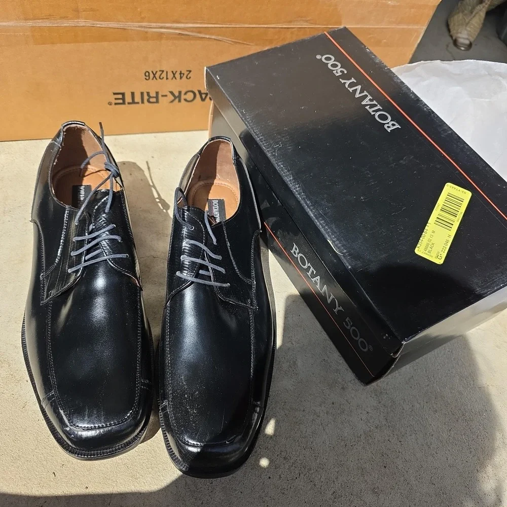 Botany 500 Shoes Mens Size 13‎ Black Leather Derby Lace Up Square Toe 48886-02